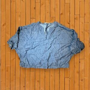 Trina Turk Lyocell Linen Denim Wide Body Crop Top Size M